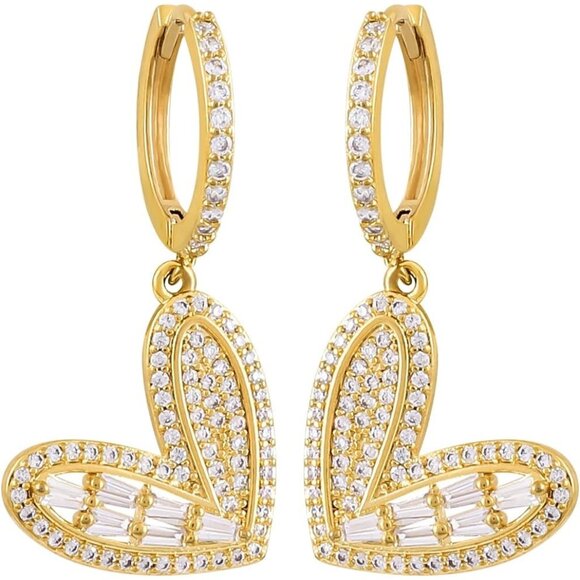 Heart Huggie CZ Hoops Statement Vintage Long Summer Earring for Women Jewelry - Picture 1 of 9